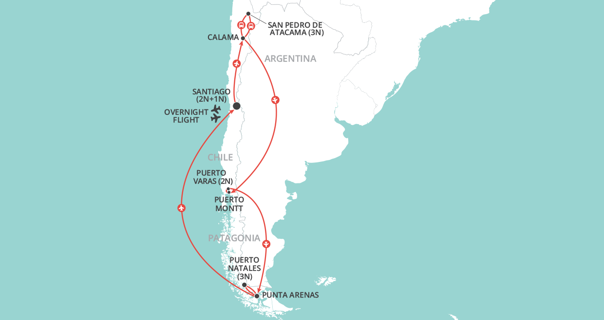 tourhub | Wendy Wu | Chile: Top to Toe | 1382 | Route Map
