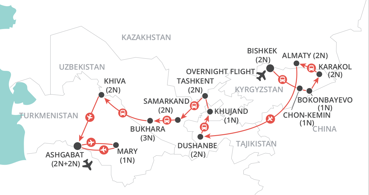 tourhub | Wendy Wu | Journey through Central Asia | Tour Map