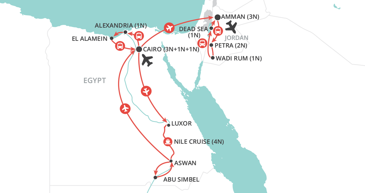 tourhub | Wendy Wu | Egypt and Jordan Adventure | Tour Map