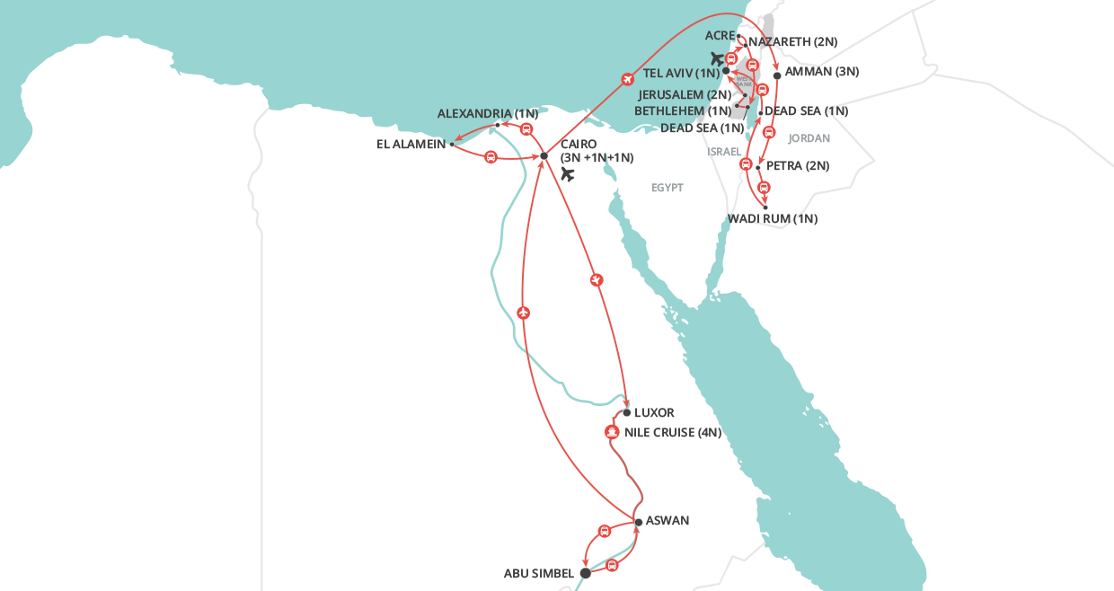 tourhub | Wendy Wu | Egypt, Jordan and Israel Explored | Tour Map