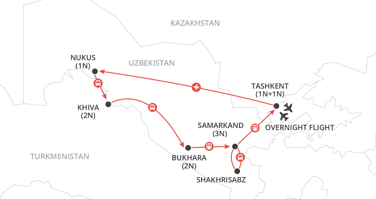 tourhub | Wendy Wu | Ultimate Uzbekistan | Tour Map