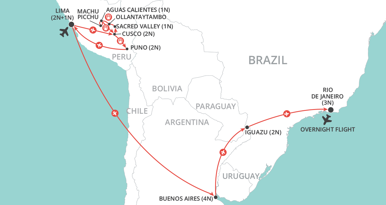 tourhub | Wendy Wu | Treasures of South America | Tour Map