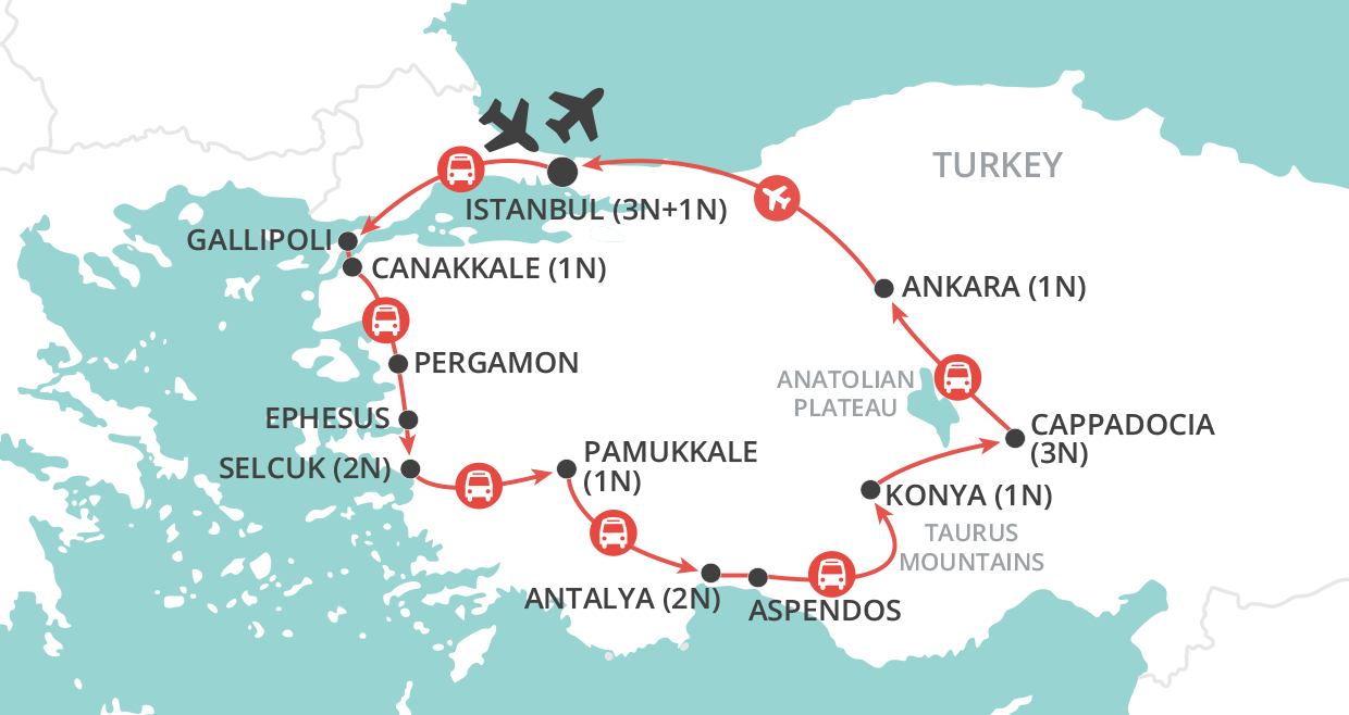 tourhub | Wendy Wu | Treasures of Turkey - Anzac Day Dawn Service 2024 | Tour Map