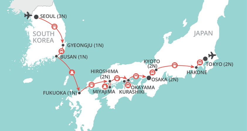 tourhub | Wendy Wu | Essence of South Korea & Japan | Tour Map