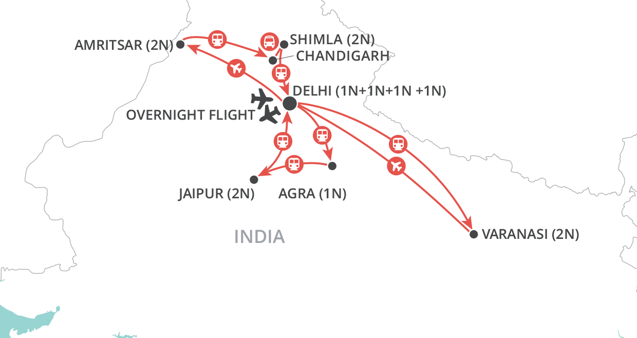 tourhub | Wendy Wu | India by Rail | Tour Map
