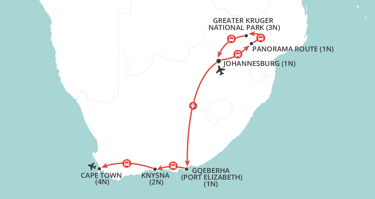 tourhub | Wendy Wu | Kruger to Cape Explored | Tour Map