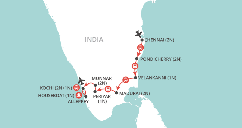 tourhub | Wendy Wu | Christmas in Kerala | Tour Map