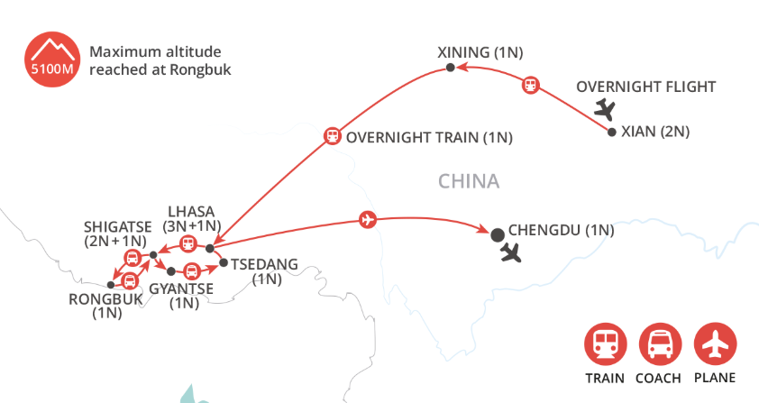 tourhub | Wendy Wu | Tibetan Railroad | Tour Map