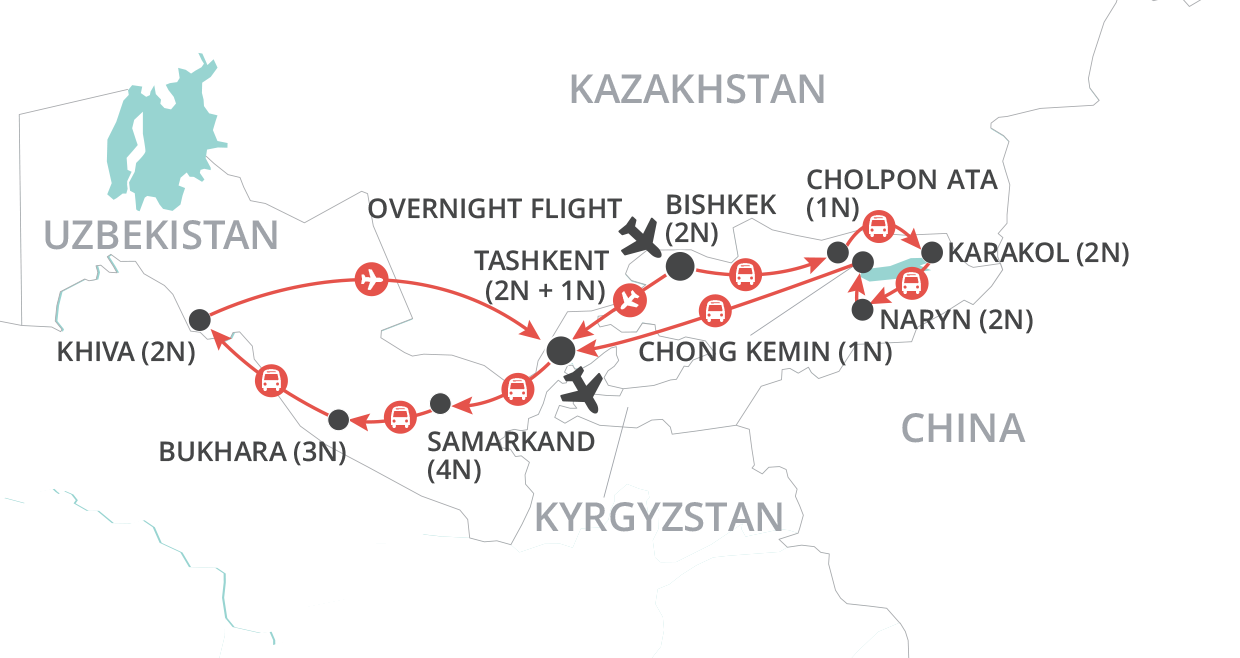 tourhub | Wendy Wu | Road to Samarkand | Tour Map