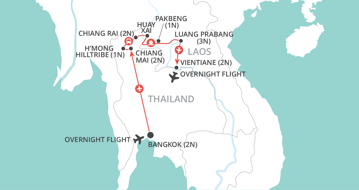 tourhub | Wendy Wu | Thailand & Laos Adventure | Tour Map