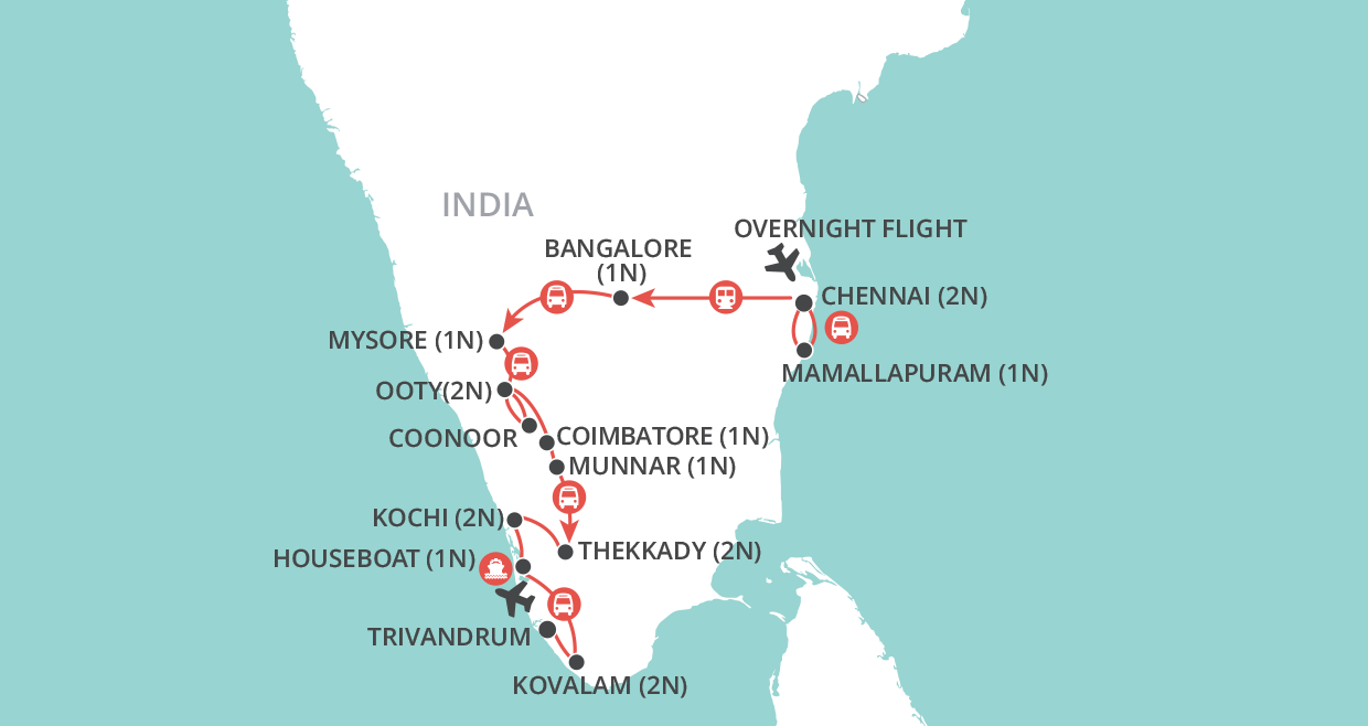tourhub | Wendy Wu | Kerala & the Southern Highlights | Tour Map