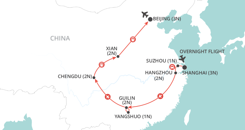 tourhub | Wendy Wu | China Delights | Tour Map