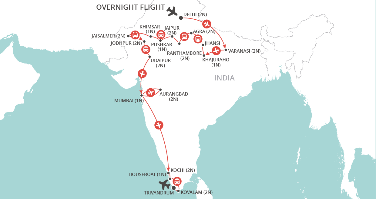 tourhub | Wendy Wu | Grand Tour of India | Tour Map