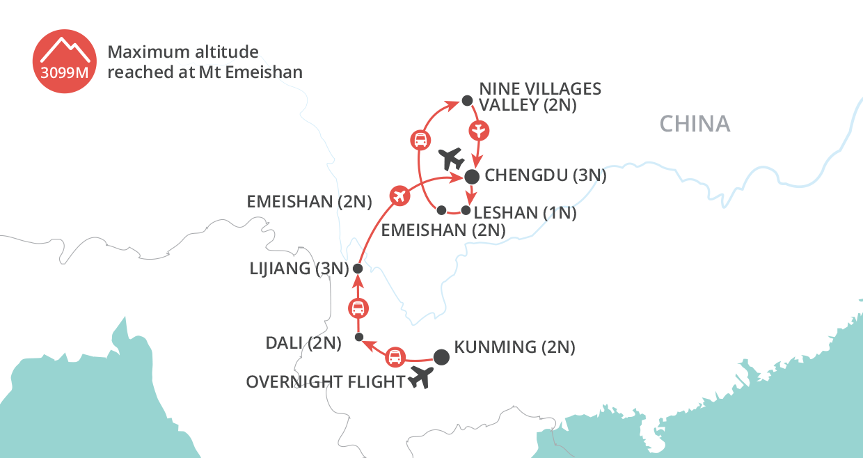 tourhub | Wendy Wu | Yunnan & Sichuan | Tour Map
