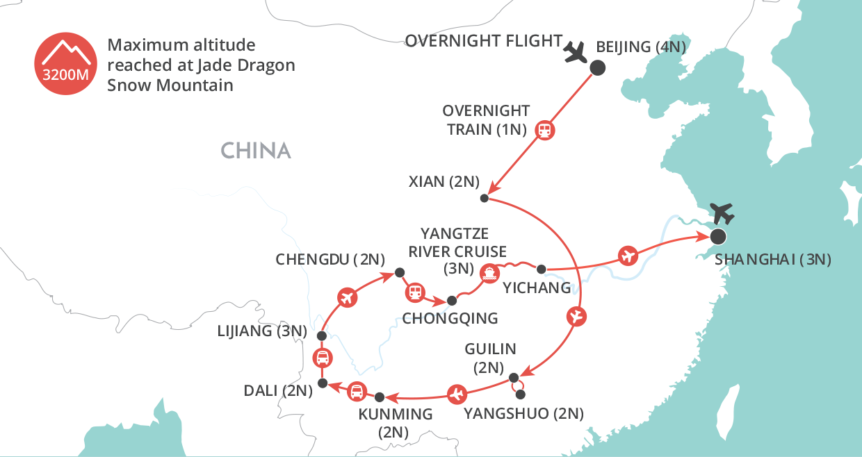 tourhub | Wendy Wu | China: The Big One | 960 | Route Map