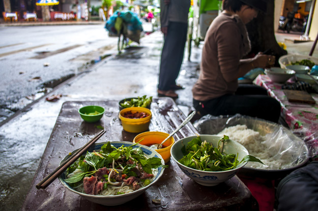 eating pho in Vietnam