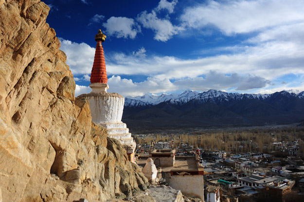 view of the himalayas from leh
