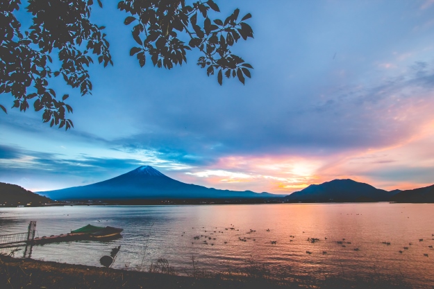 Mount Fuji at sunset from Lake Kawaguchi