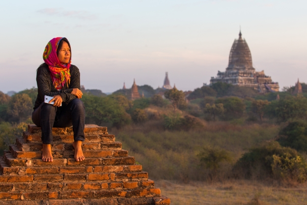 Woman barefooted on Burma temple