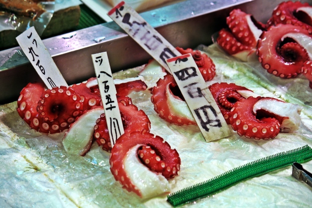 Red octopus at Nishiki Market in Japan
