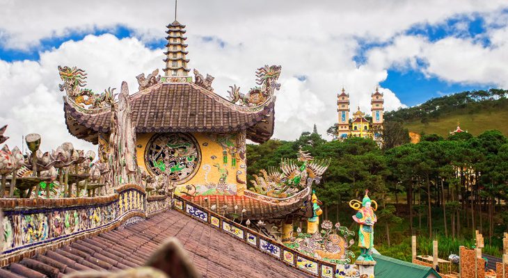 Rooftops of temples in Dalat Vietnam