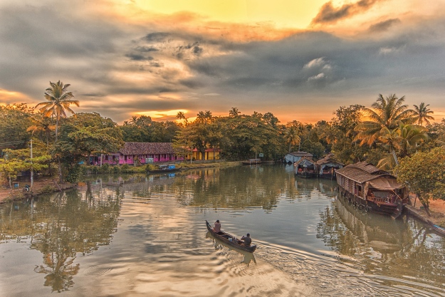 Kerala's backwaters at sunset.