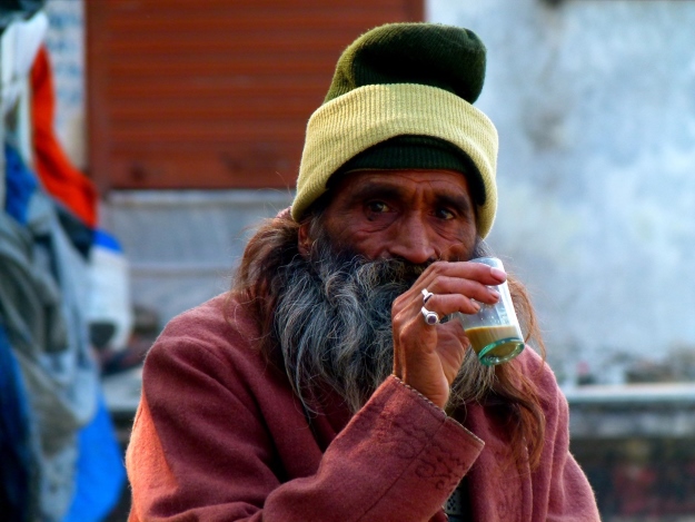 Man drinking tea in Rishikesh