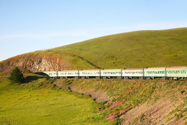 Train travelling between China and Mongolia