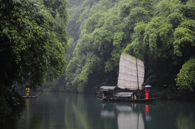 Boats sailing down the Yangtze River, China