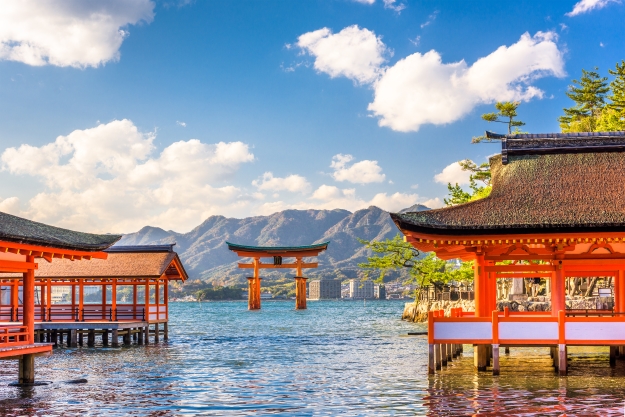 The giant torii gate at Itsukushima Shrine.