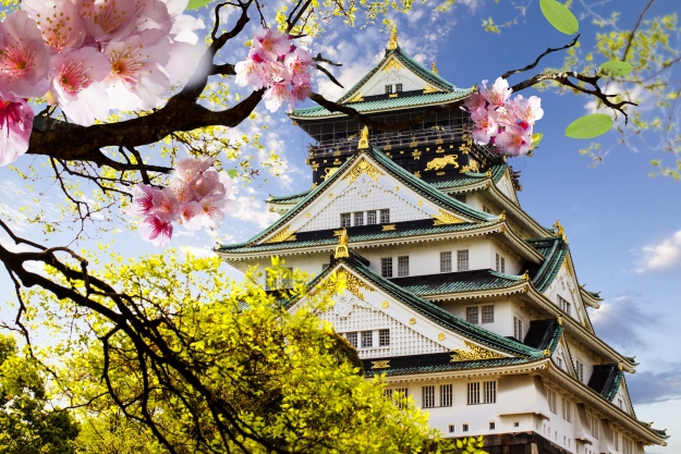 Osaka Castle during cherry blossom season