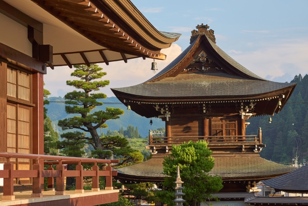 View over an old wooden temple in Takayama