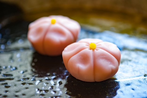 Flower shaped sweets for a tea ceremony