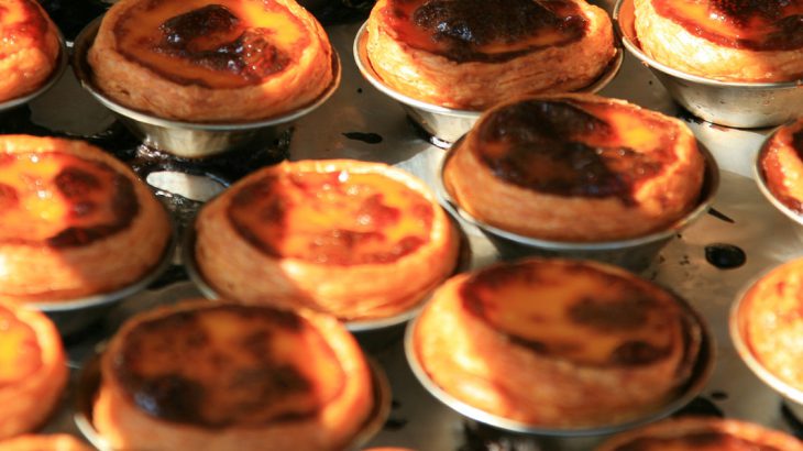 Tray of freshly baked egg tarts