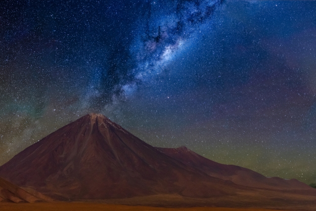 Milky Way over a volcano in the Atacama Desert