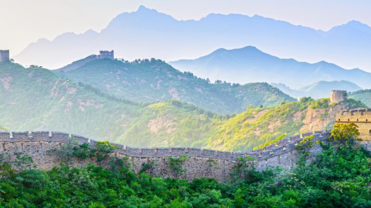 The Great Wall of China stretching off into a hazy distance