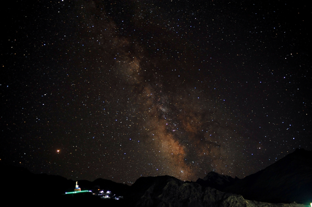 The Milky Way visible over the mountains of Ladakh