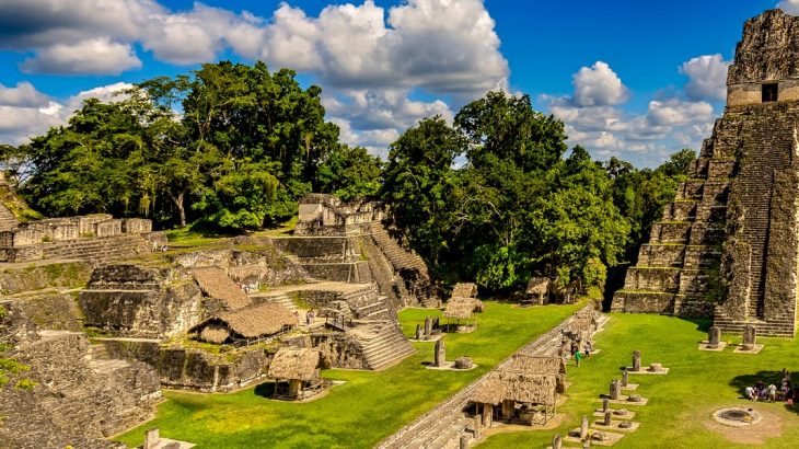 Views of the central plaza of the Mayan ruins of Tikal in Guatemala