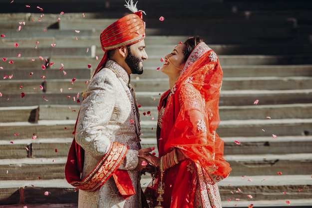 Indian Bride and Groom celebrating their wedding