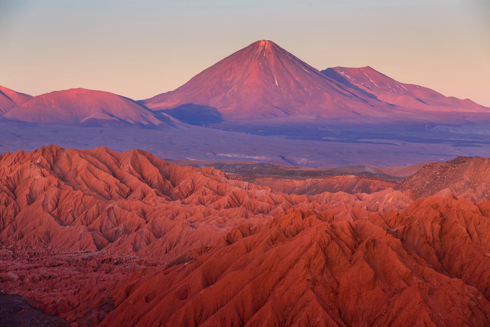 Views over the Atacama Desert at sunset.