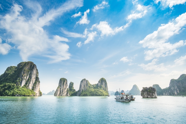 Views over Halong Bay with ships