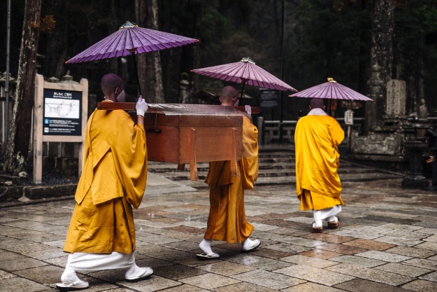 Monks on the holy mountain of Koyasan.