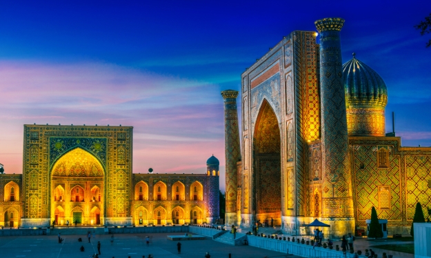 The magnificent Registan at the heart of the Silk Road city of Samarkand.