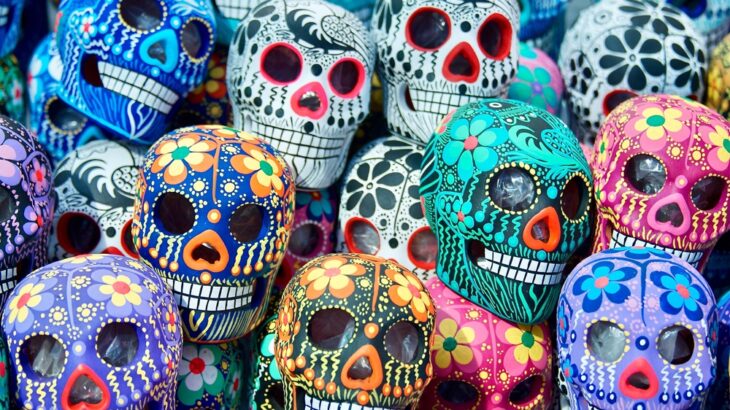 Colourful skulls representing the casadas of Mexico's Day of the Dead
