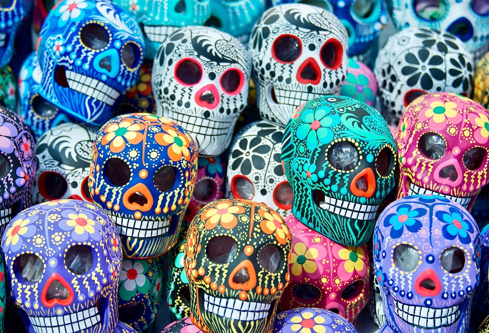 Colourful skulls representing the casadas of Mexico's Day of the Dead