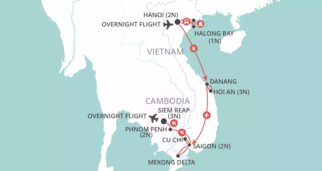 Vietnam & Cambodia Experience map