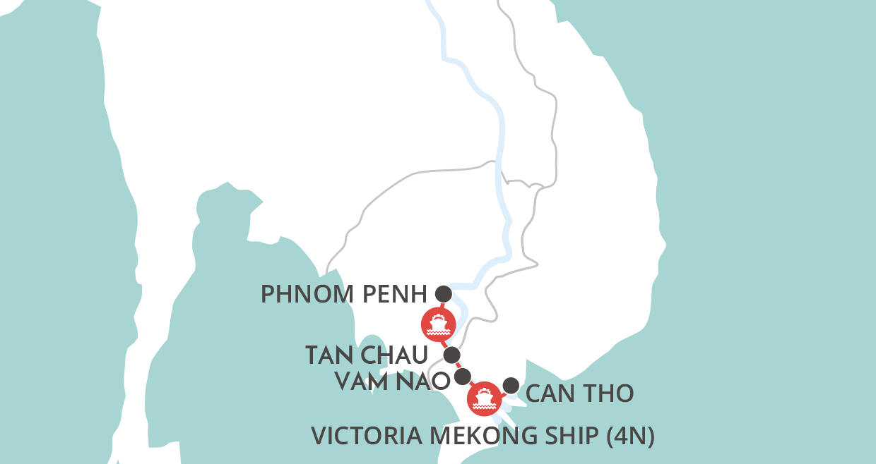 Victoria Mekong Cruise - Saigon to Phnom Penh map