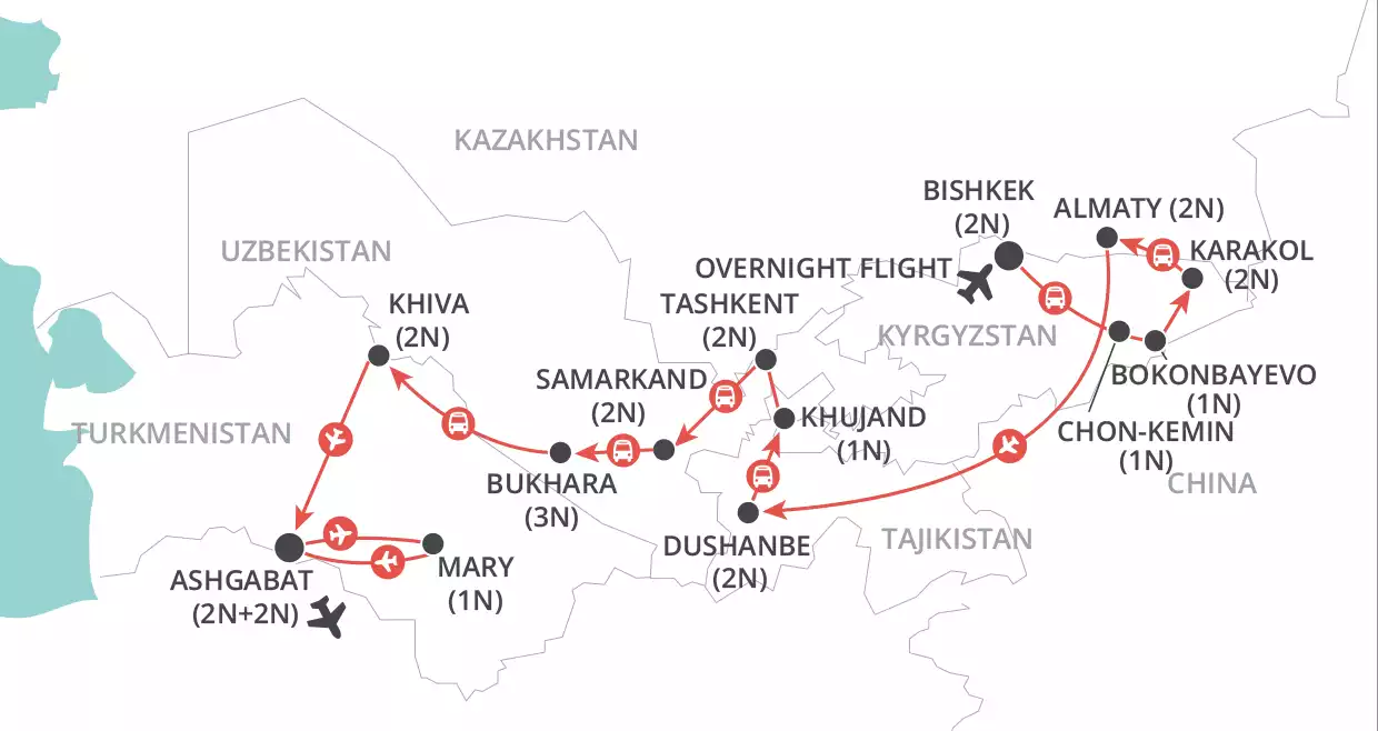 Journey through Central Asia map