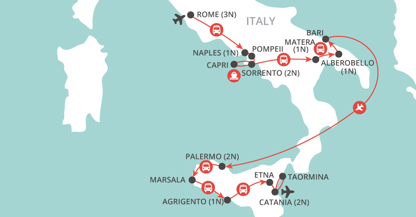 Secrets of Southern Italy map
