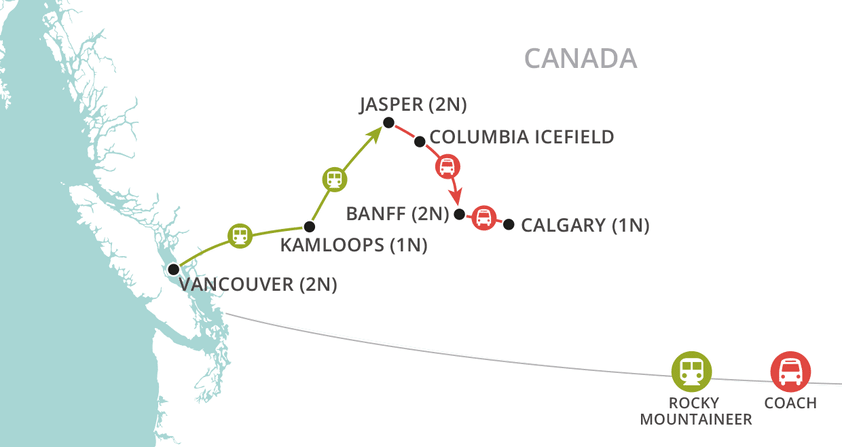Rocky Mountaineer Canada map